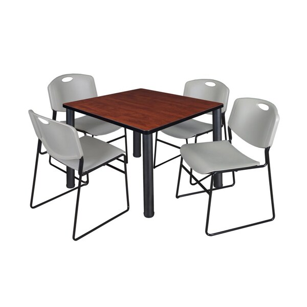 Kee/Zeng Square Cherry Table/4 Gray Chairs, Square, 42", 42" W, 29" H, Cherry TB4242CHBPBK44GY - main